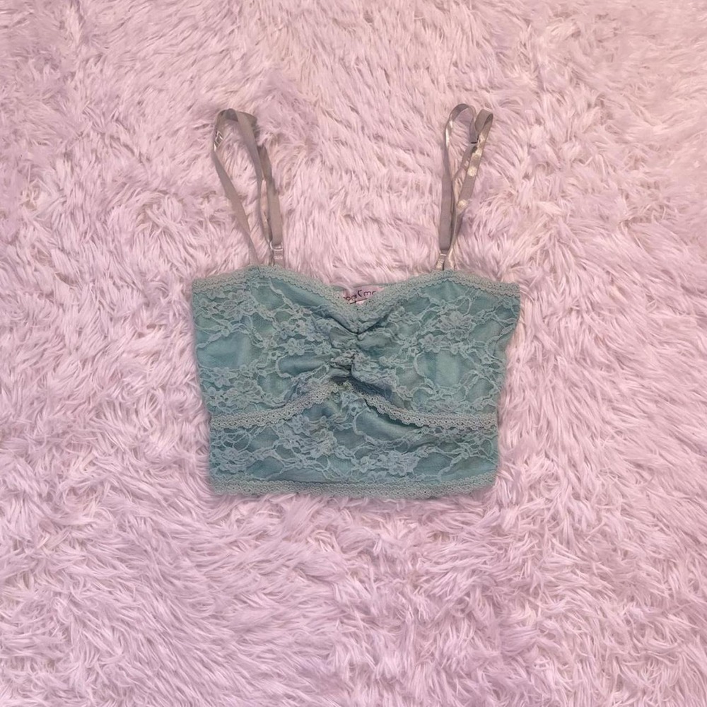 y2k teal lace cinched tank top small